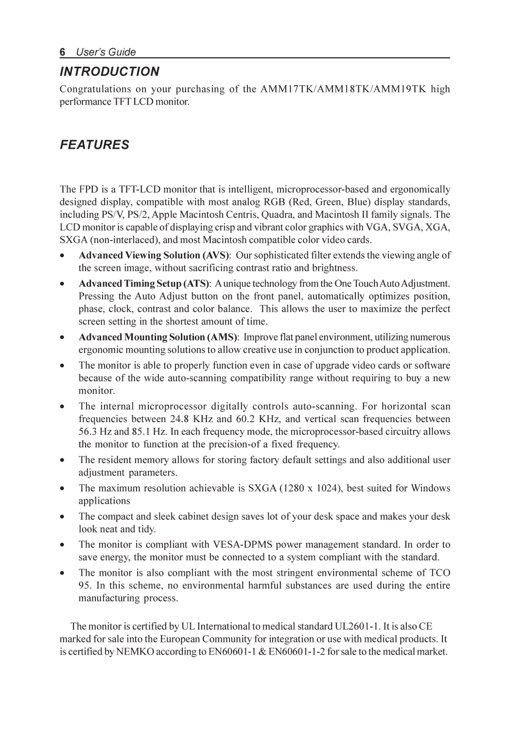 Elo TouchSystems AMM19TK, AMM170TK, AMM18TK, AMM17TK manual Introduction, Features 