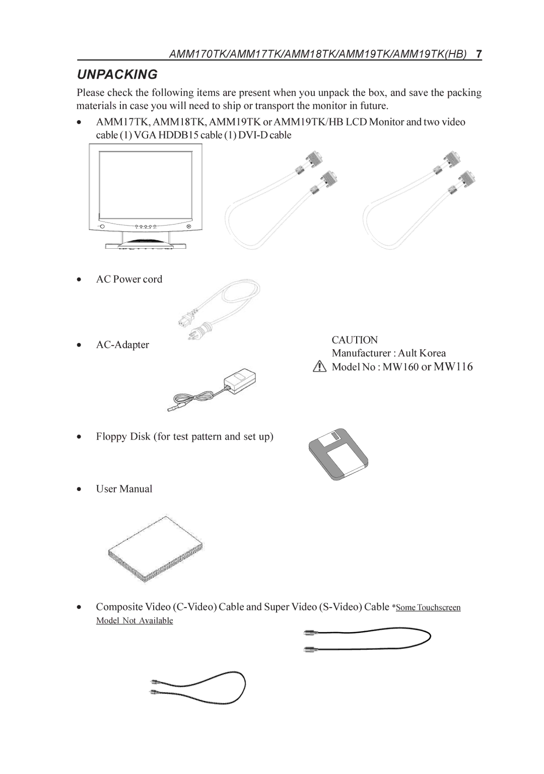 Elo TouchSystems AMM17TK, AMM170TK, AMM18TK, AMM19TK manual Unpacking 