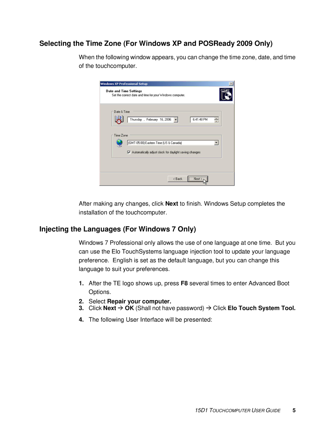 Elo TouchSystems D-Series Rev.C] manual Injecting the Languages For Windows 7 Only, Select Repair your computer 