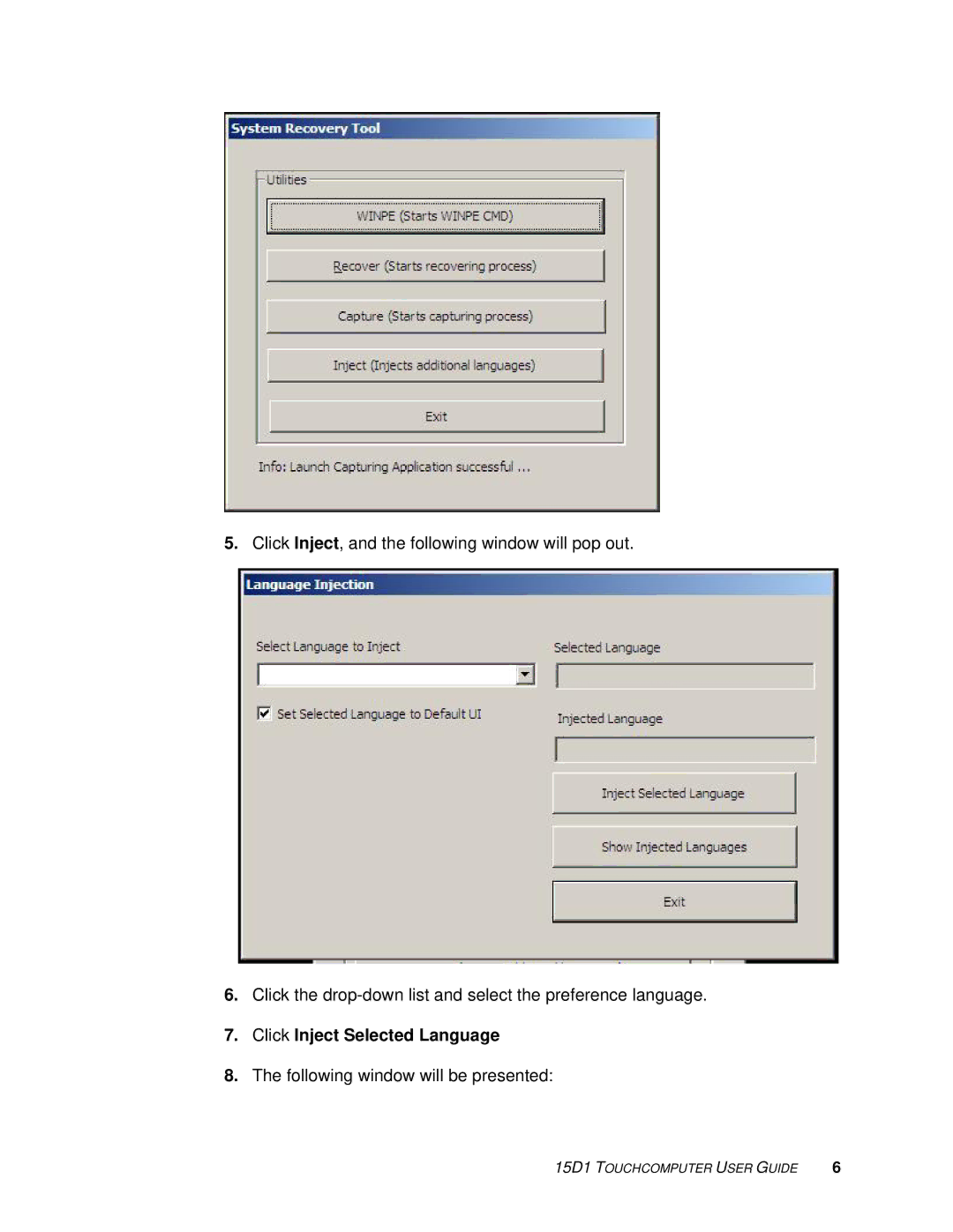 Elo TouchSystems D-Series Rev.C] manual Click Inject Selected Language 