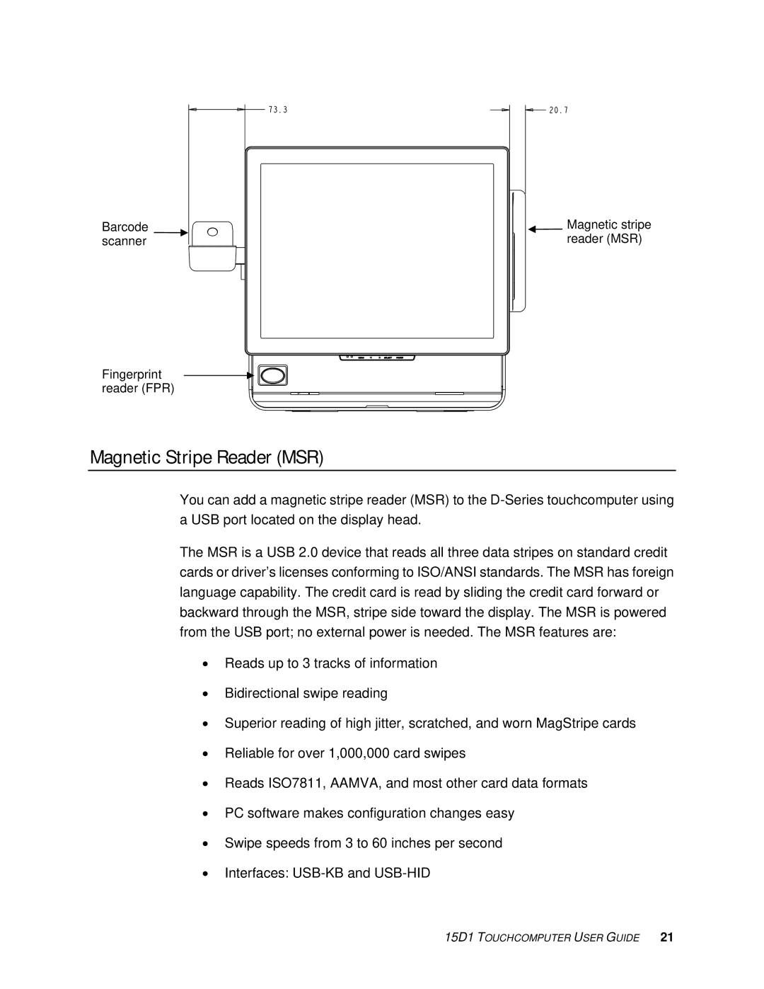 Elo TouchSystems D-Series Rev.C] manual Magnetic Stripe Reader MSR 