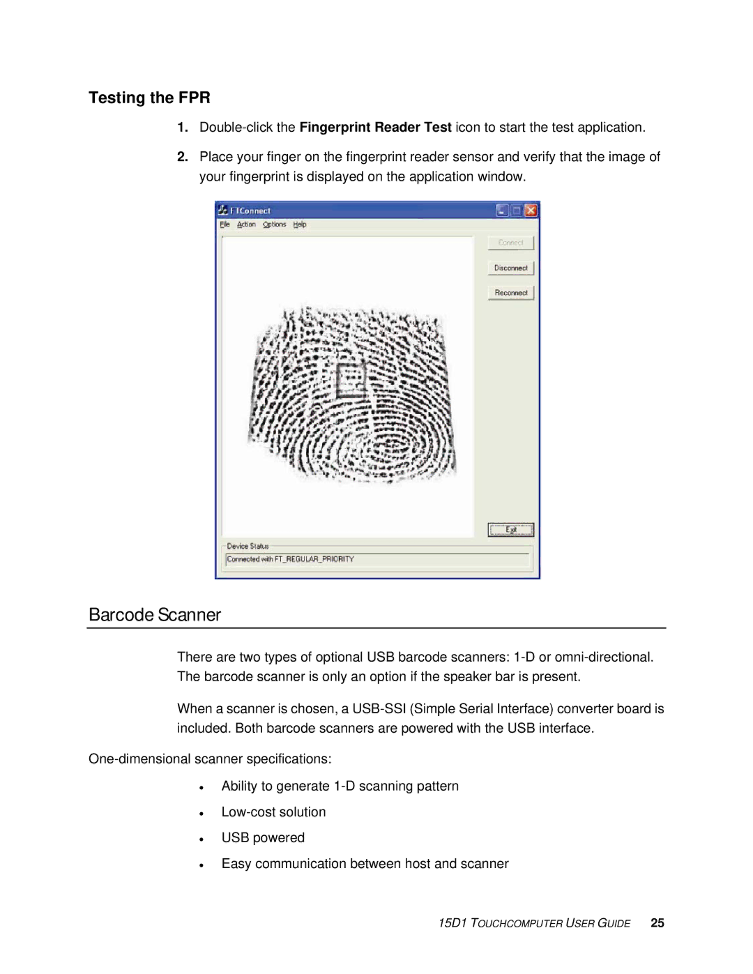 Elo TouchSystems D-Series Rev.C] manual Barcode Scanner, Testing the FPR 