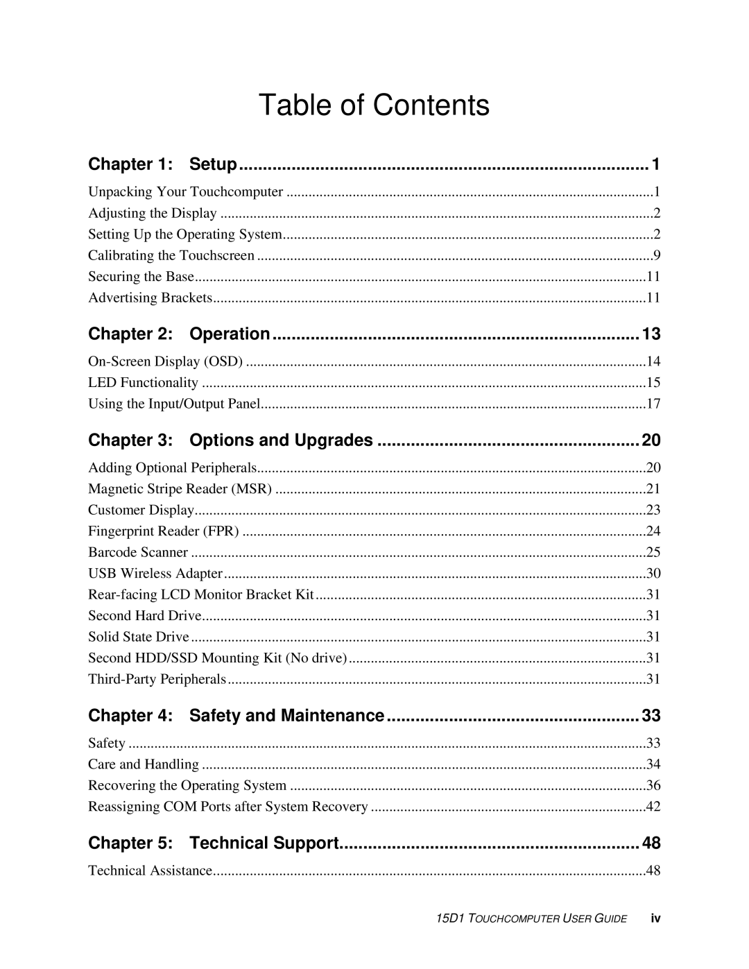 Elo TouchSystems D-Series Rev.C] manual Table of Contents 
