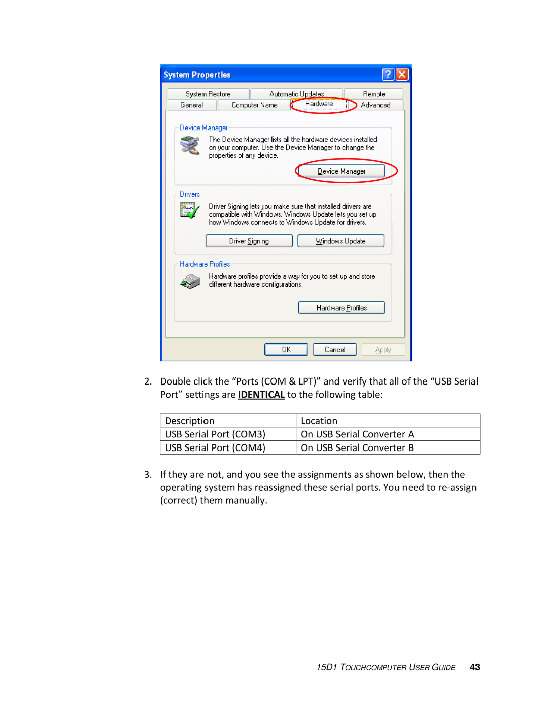 Elo TouchSystems D-Series Rev.C] manual 15D1 Touchcomputer User Guide 