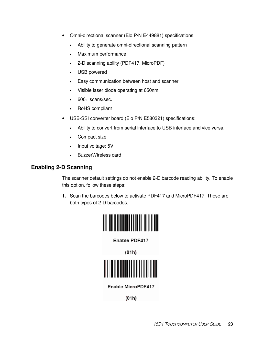 Elo TouchSystems D-Series manual Enabling 2-D Scanning 