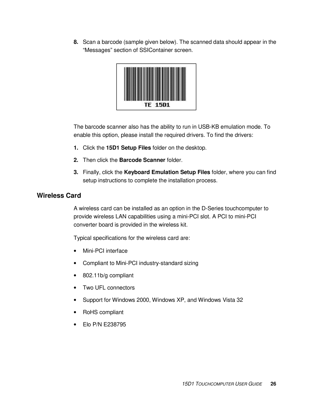 Elo TouchSystems D-Series manual Wireless Card 