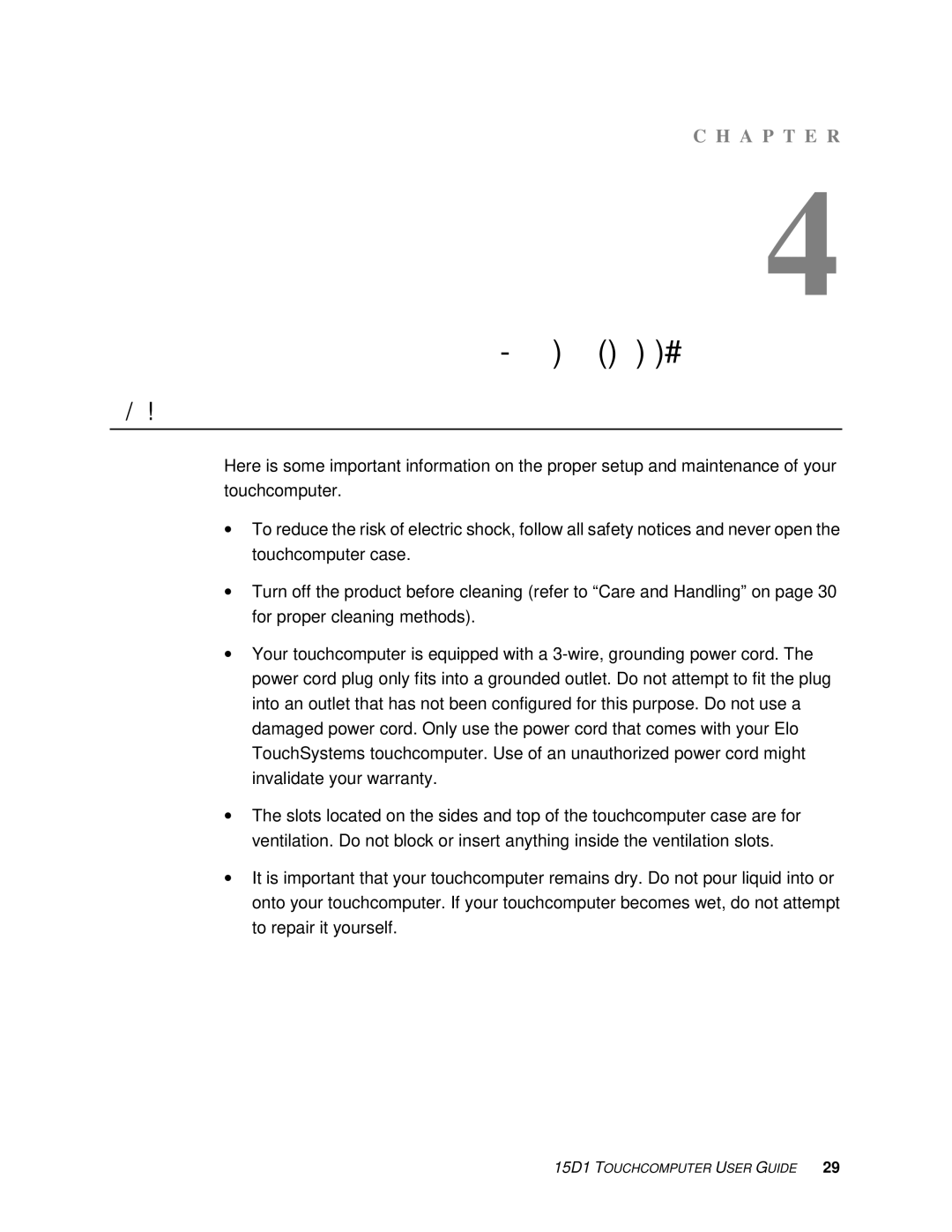 Elo TouchSystems D-Series manual Safety and Maintenance 