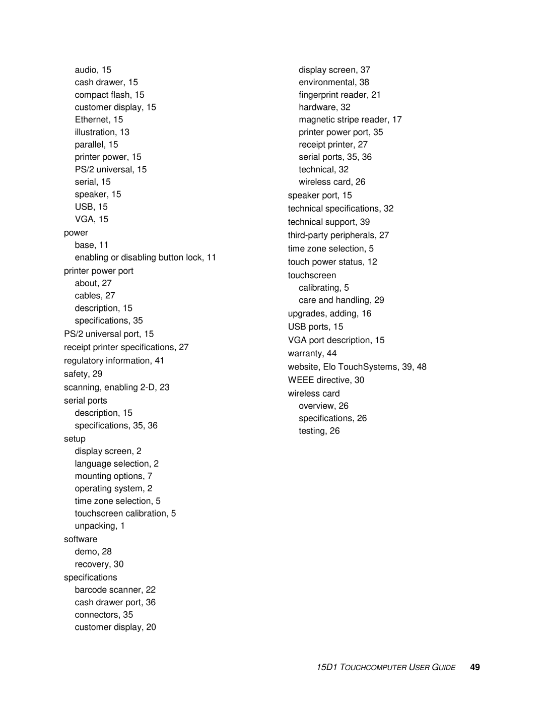 Elo TouchSystems D-Series manual 15D1 Touchcomputer User Guide 