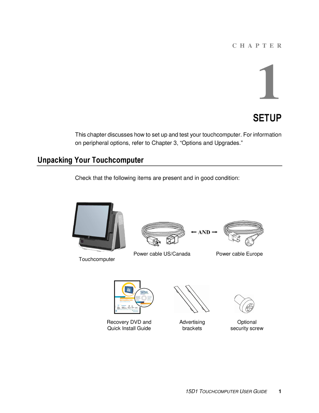 Elo TouchSystems D-Series manual Setup, Unpacking Your Touchcomputer 