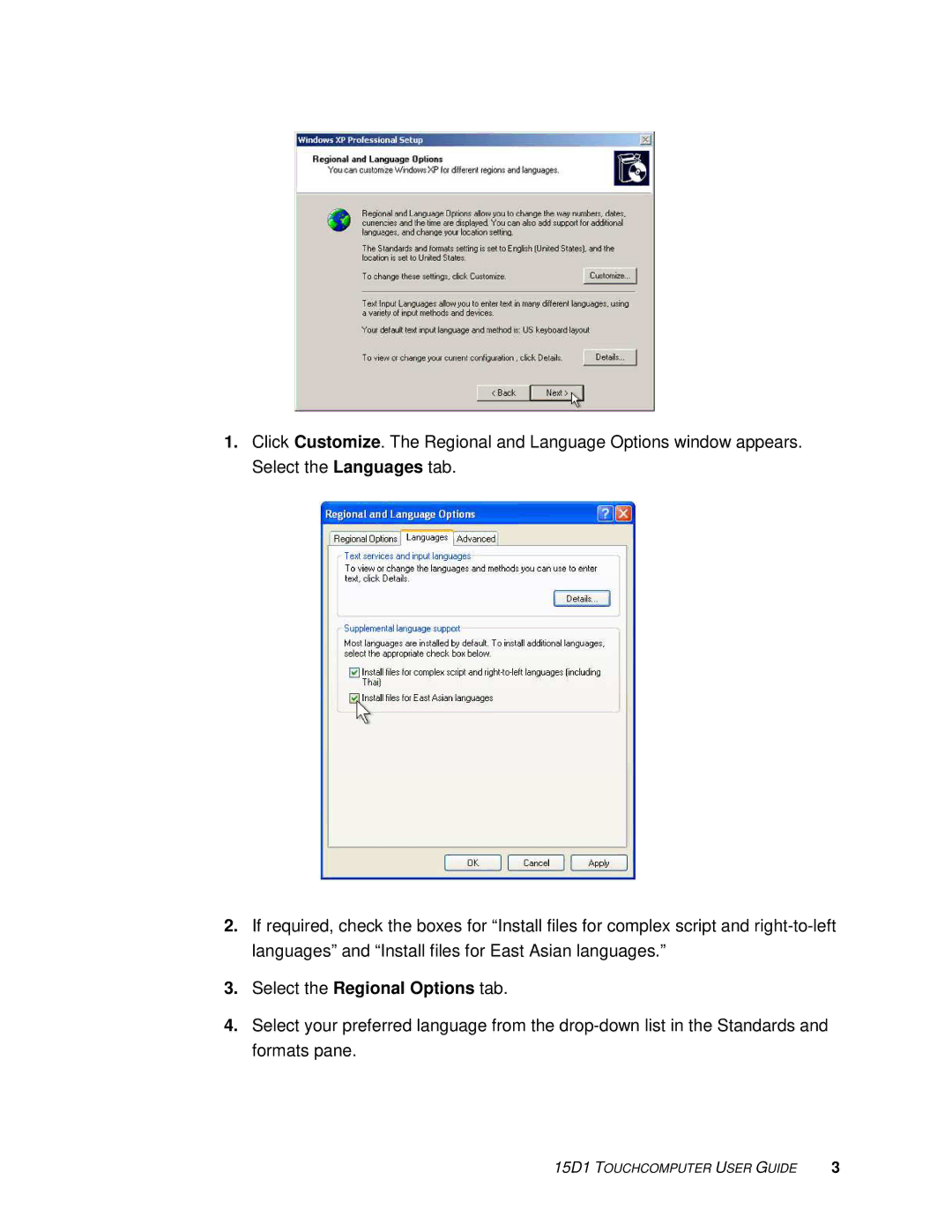 Elo TouchSystems D-Series manual Select the Regional Options tab 