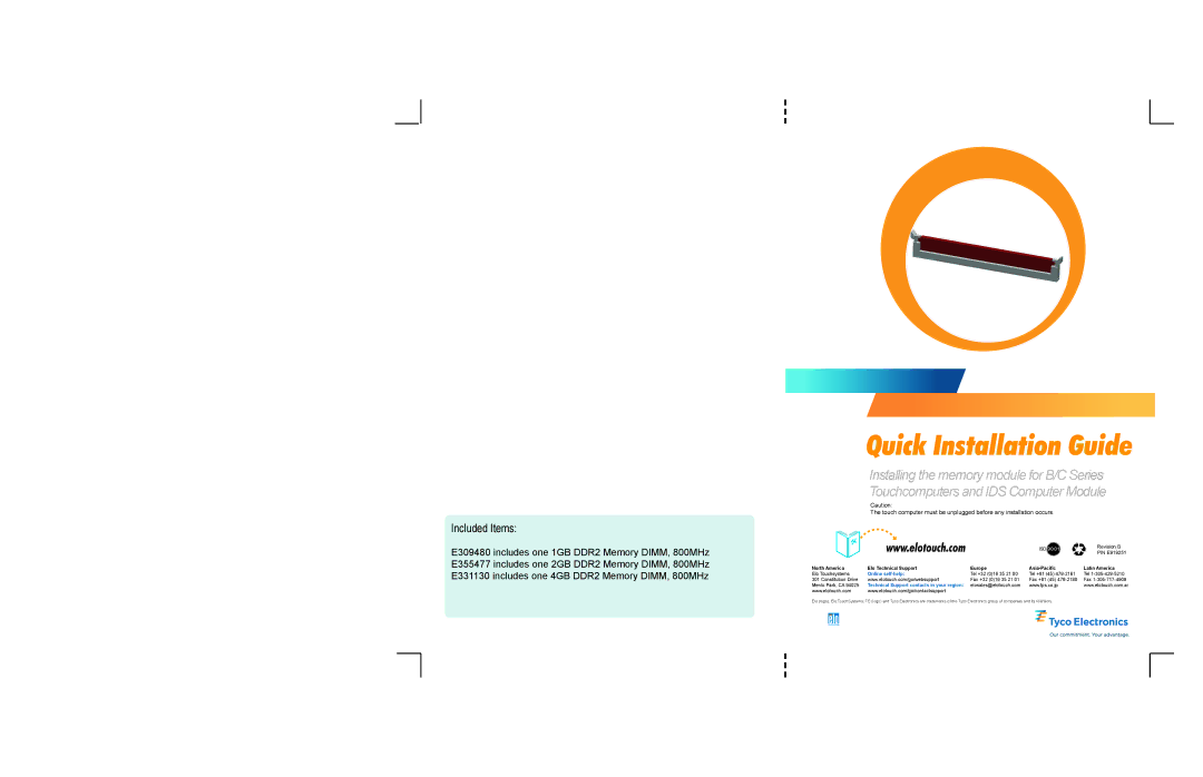 Elo TouchSystems E309480, E331130, E355477 manual Included Items, Revision B, E919251, Online self-help 