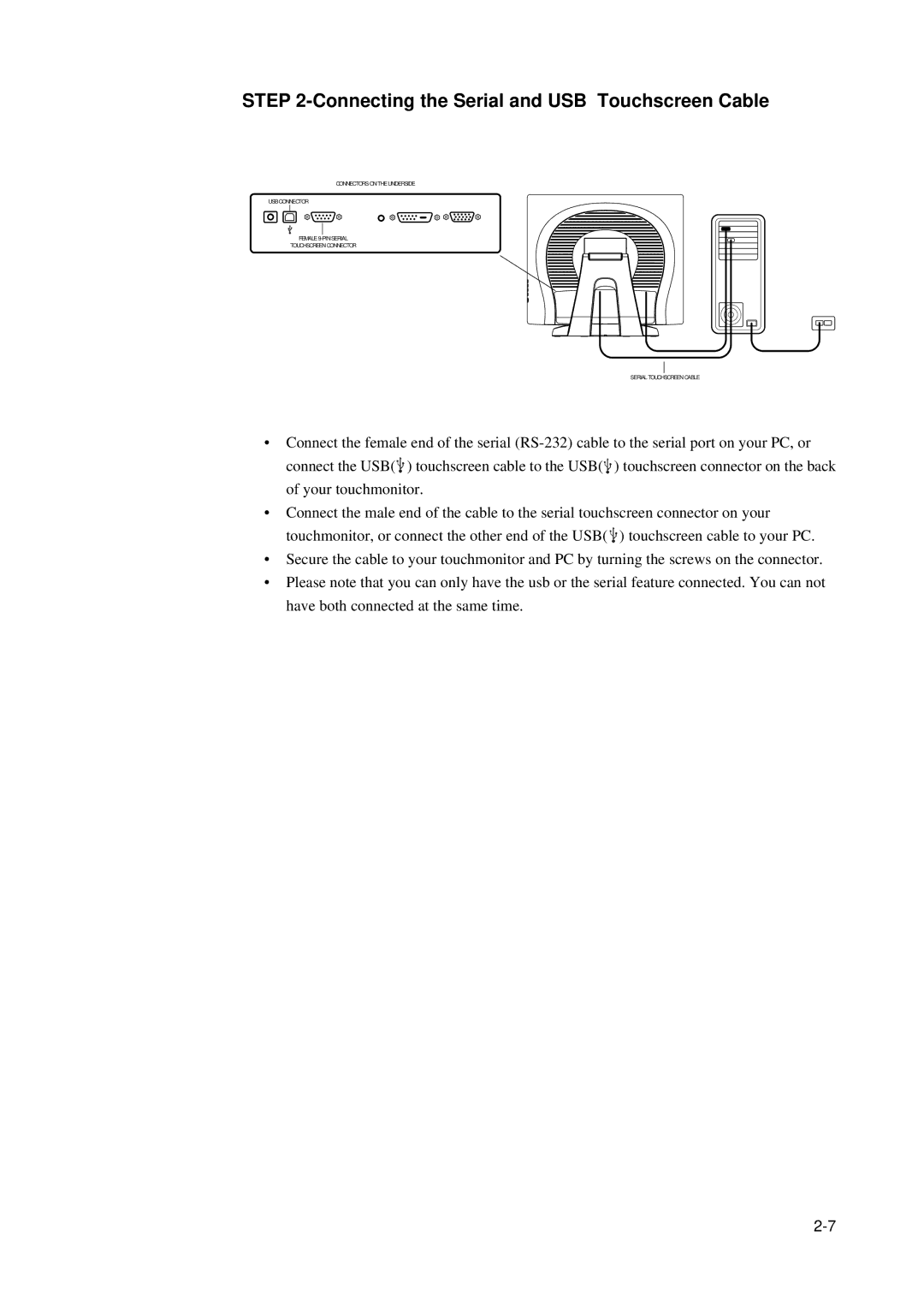 Elo TouchSystems 5000 Series, E791522 manual Connecting the Serial and USB Touchscreen Cable 