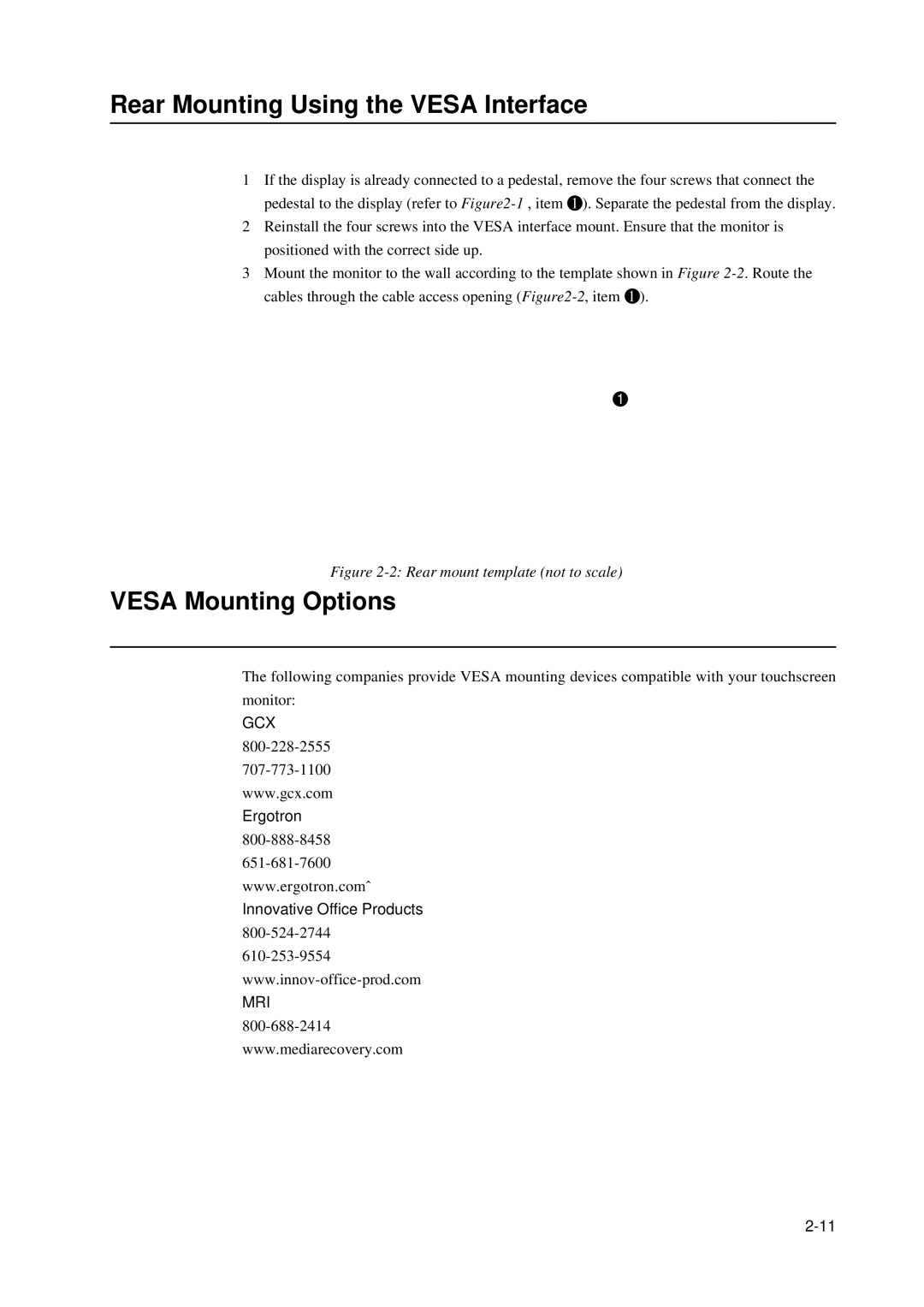 Elo TouchSystems 5000 Series, E791522 manual Rear Mounting Using the Vesa Interface, Vesa Mounting Options 