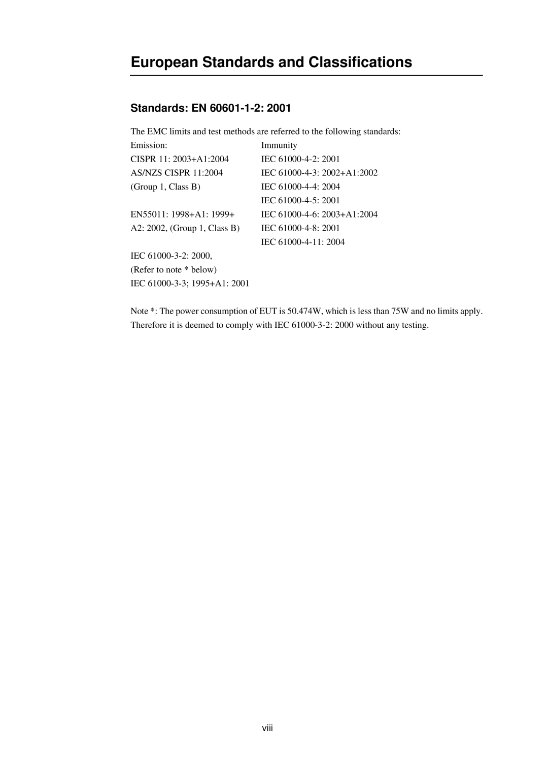 Elo TouchSystems E791522, 5000 Series manual European Standards and Classifications, Standards EN 60601-1-2 