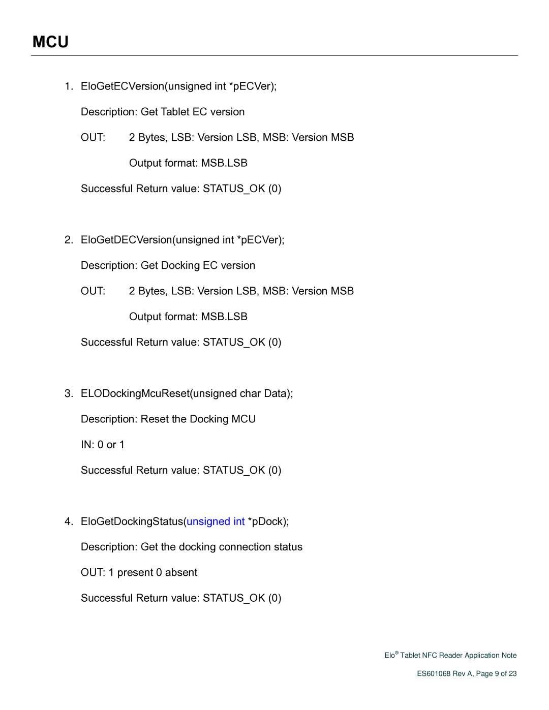 Elo TouchSystems ES601068 Rev A manual Mcu 