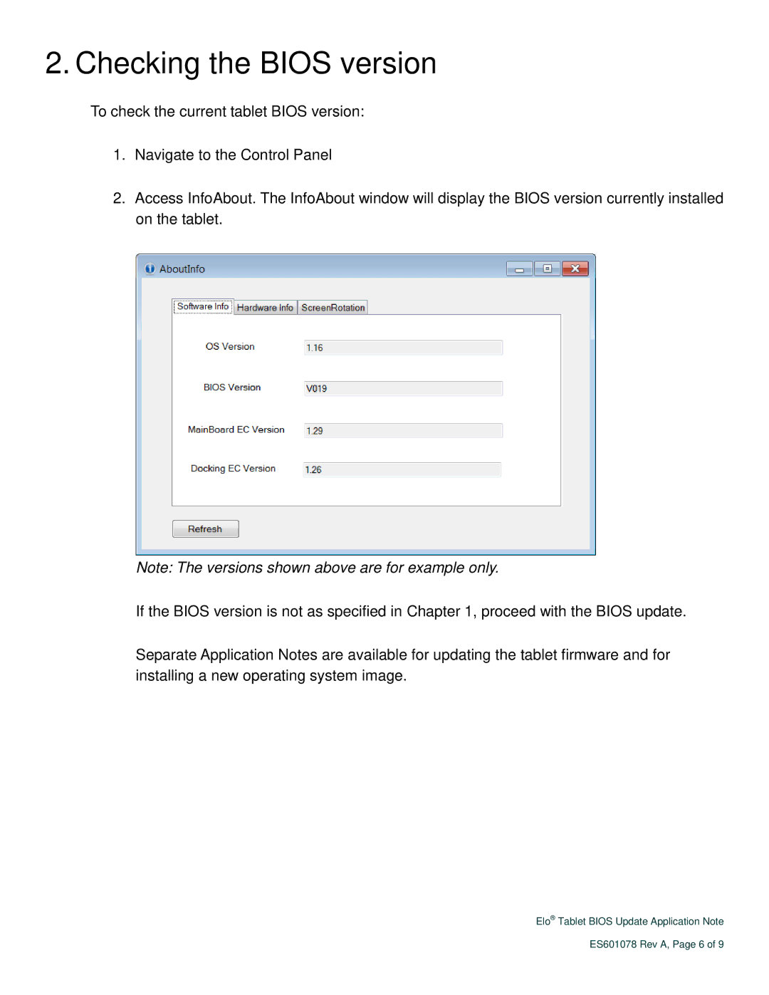 Elo TouchSystems ES601078 Rev A manual Checking the Bios version 