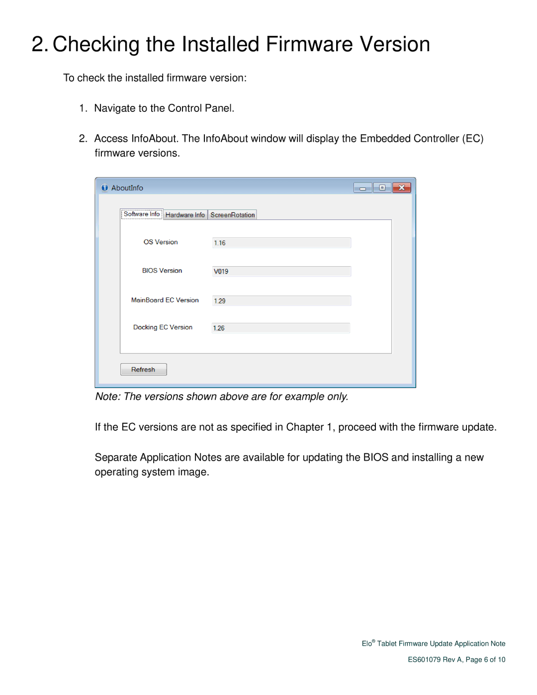 Elo TouchSystems ES601079 manual Checking the Installed Firmware Version 