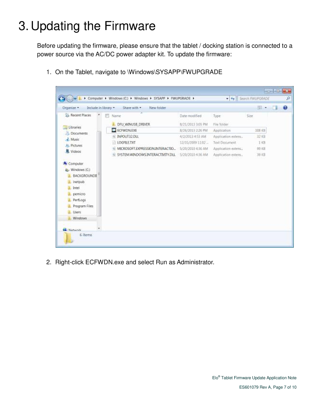 Elo TouchSystems ES601079 manual Updating the Firmware 