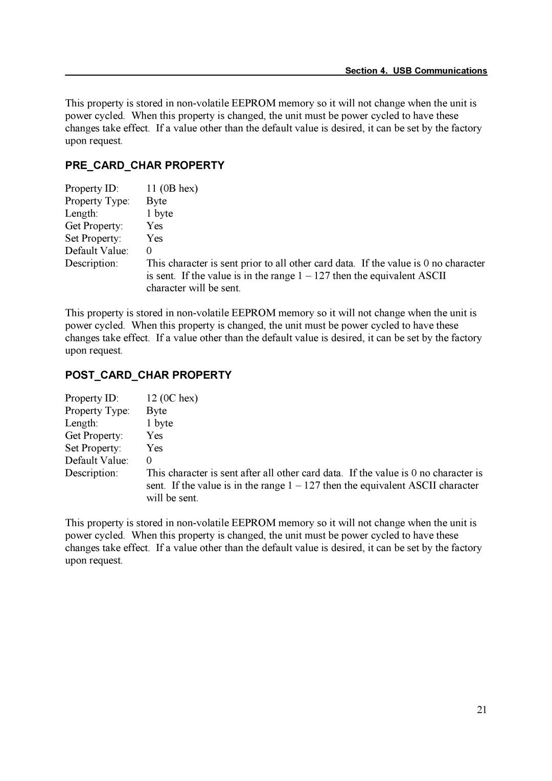 Elo TouchSystems ESY1529L manual Precardchar Property, Postcardchar Property 