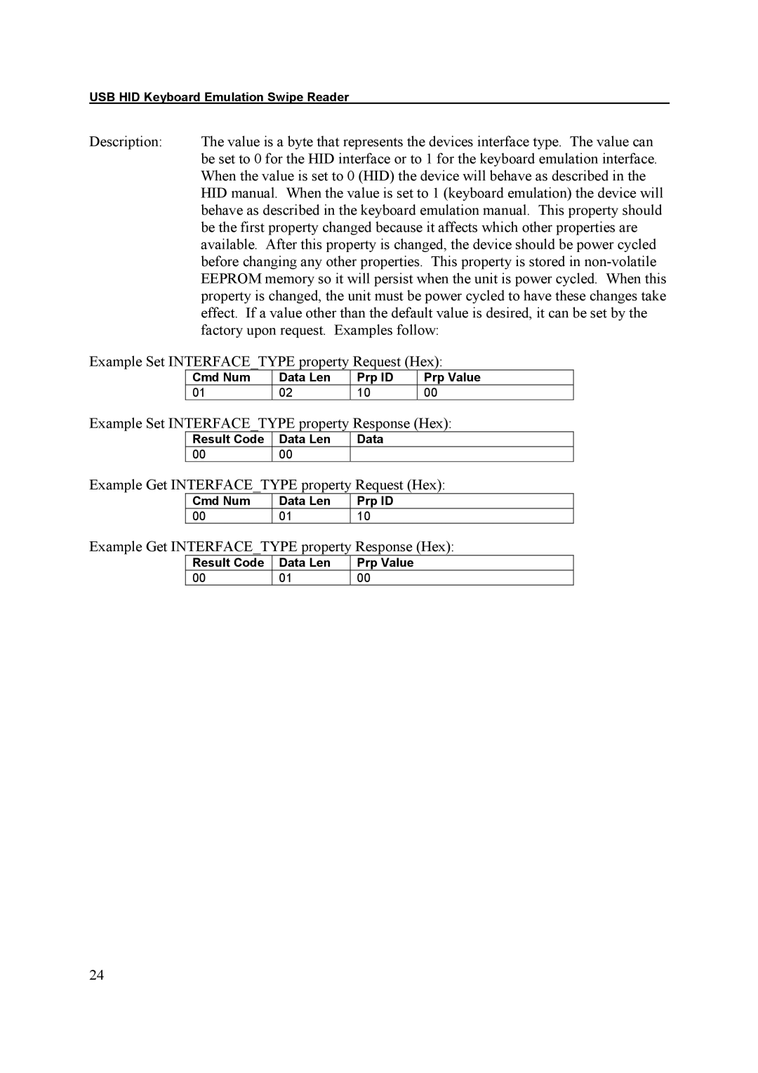 Elo TouchSystems ESY1529L manual Example Set Interfacetype property Response Hex 