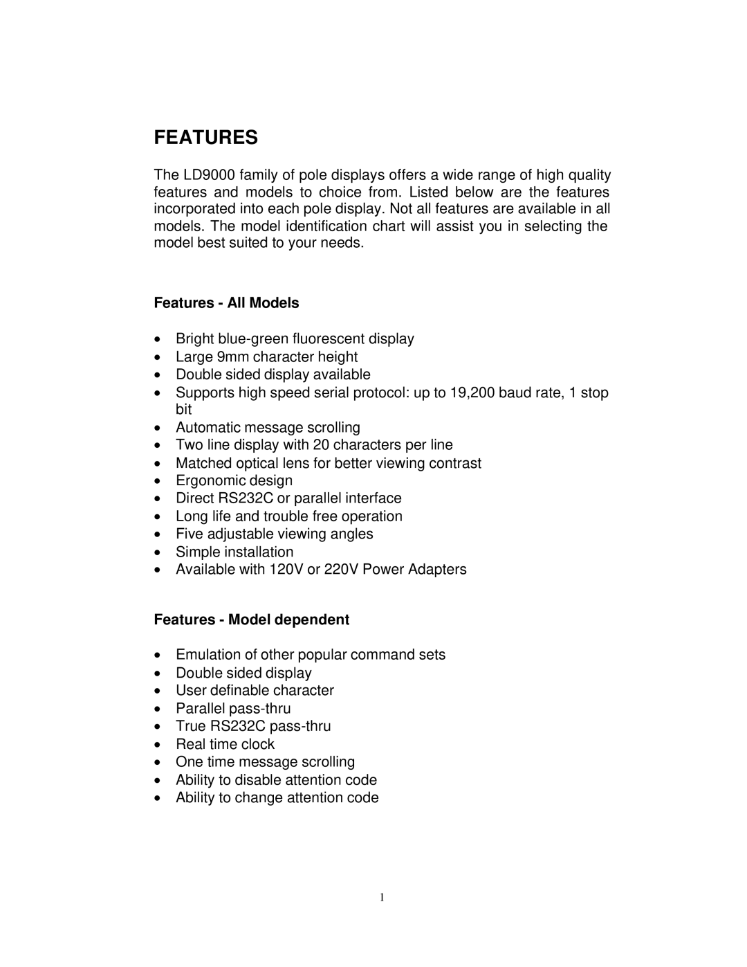 Elo TouchSystems ESY1529L manual Features All Models 