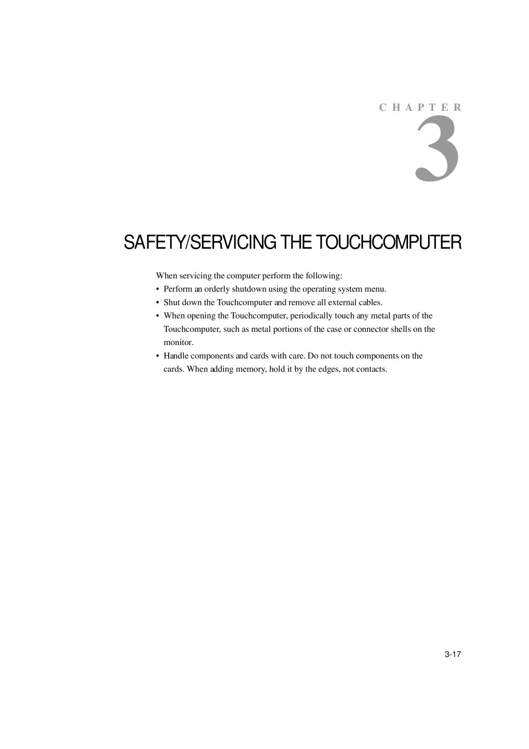 Elo TouchSystems ESY1529L manual SAFETY/SERVICING the Touchcomputer 