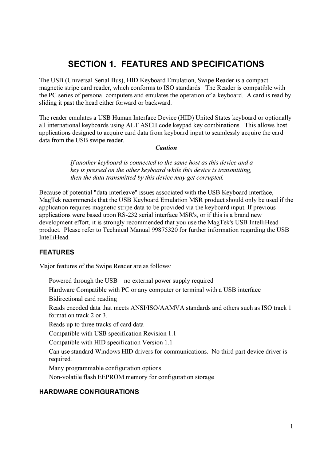 Elo TouchSystems ESY1529L manual Features and Specifications, Hardware Configurations 