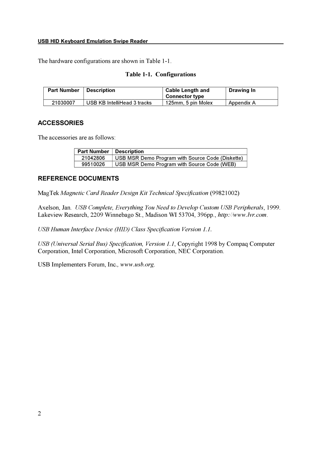 Elo TouchSystems ESY1529L manual Hardware configurations are shown in Table 