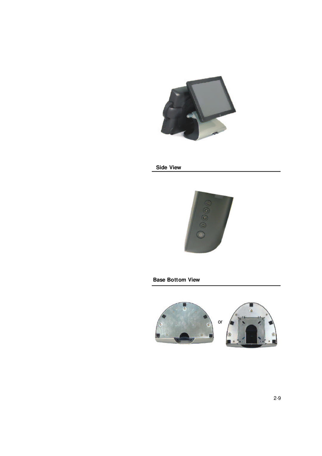 Elo TouchSystems ET1529L manual Side View Base Bottom View 