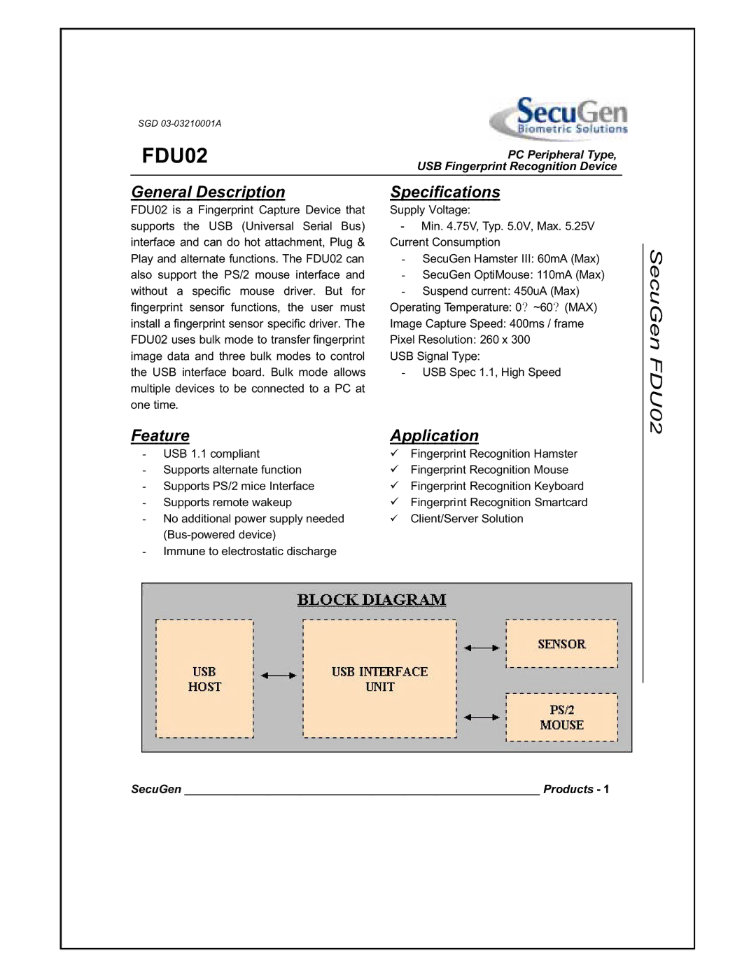 Elo TouchSystems ET1529L manual SecuGen FDU02 