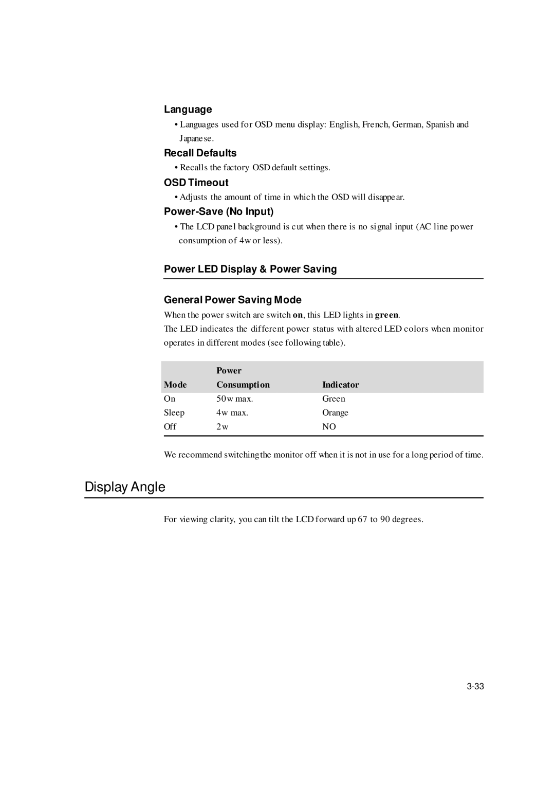 Elo TouchSystems ET1529L manual Display Angle 