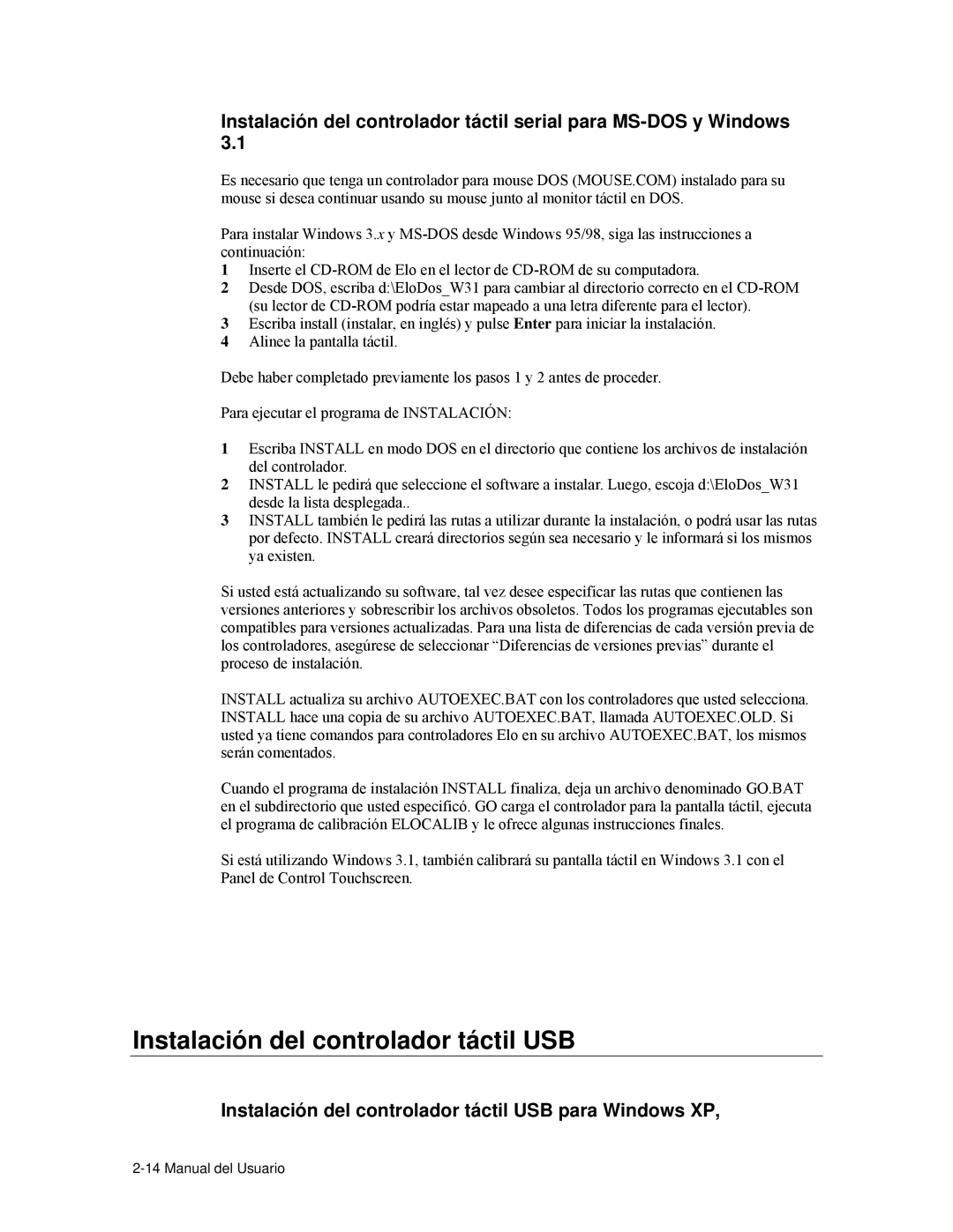 Elo TouchSystems ET1537L manual Instalación del controlador táctil USB para Windows XP 