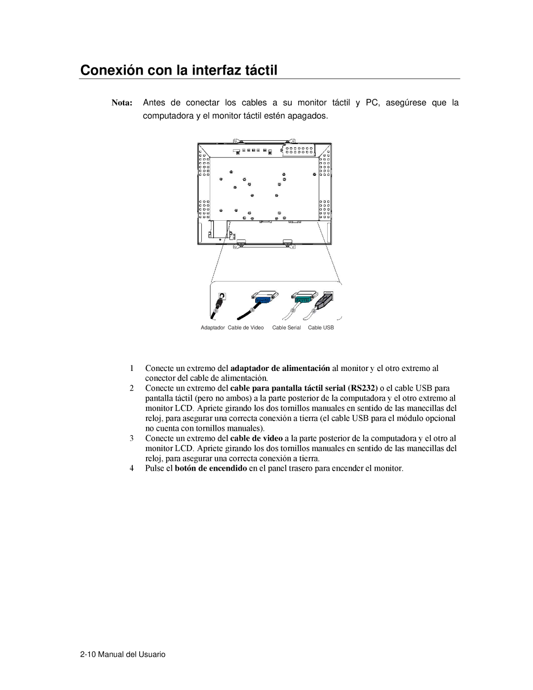 Elo TouchSystems ET1537L manual Conexión con la interfaz táctil 