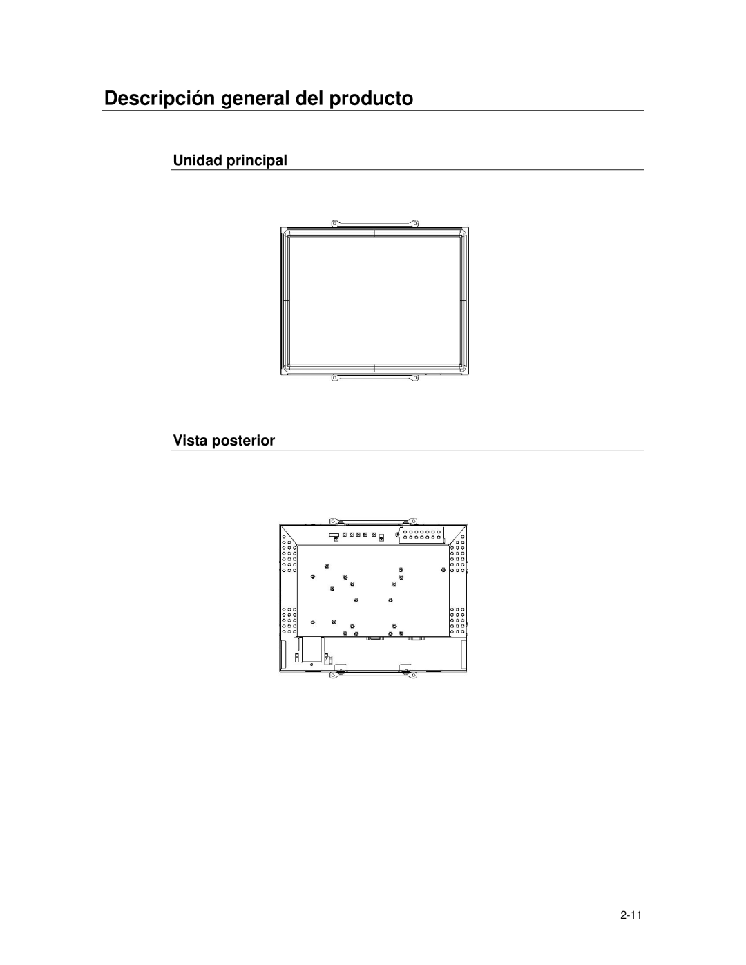 Elo TouchSystems ET1537L manual Descripción general del producto, Unidad principal Vista posterior 