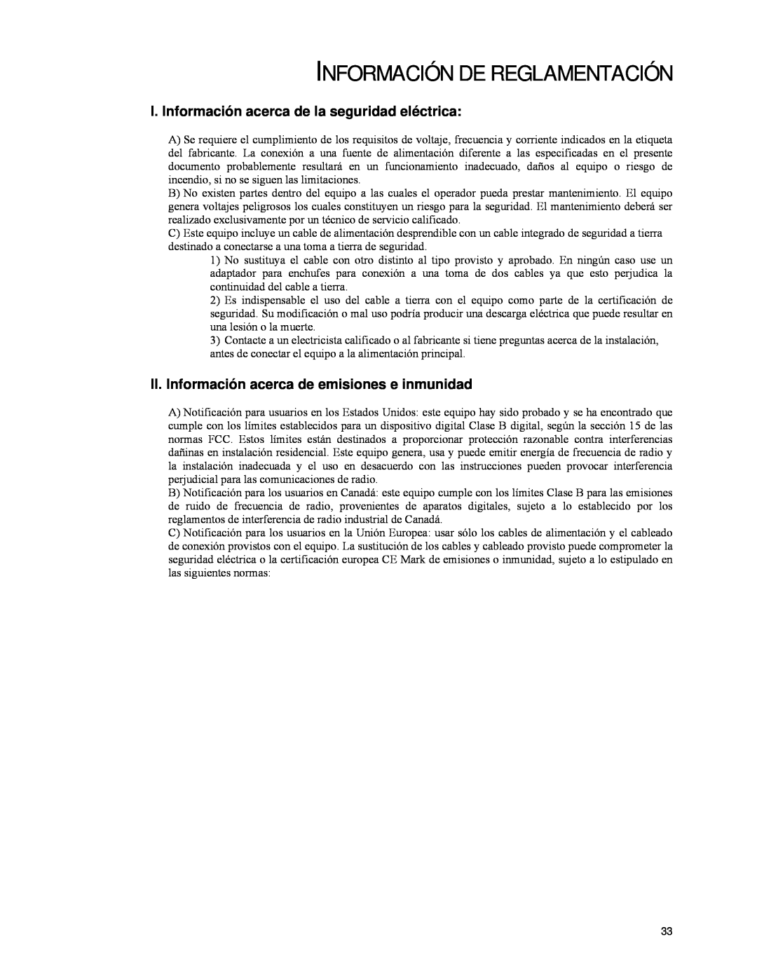Elo TouchSystems ET1537L manual Información De Reglamentación, I. Información acerca de la seguridad eléctrica 
