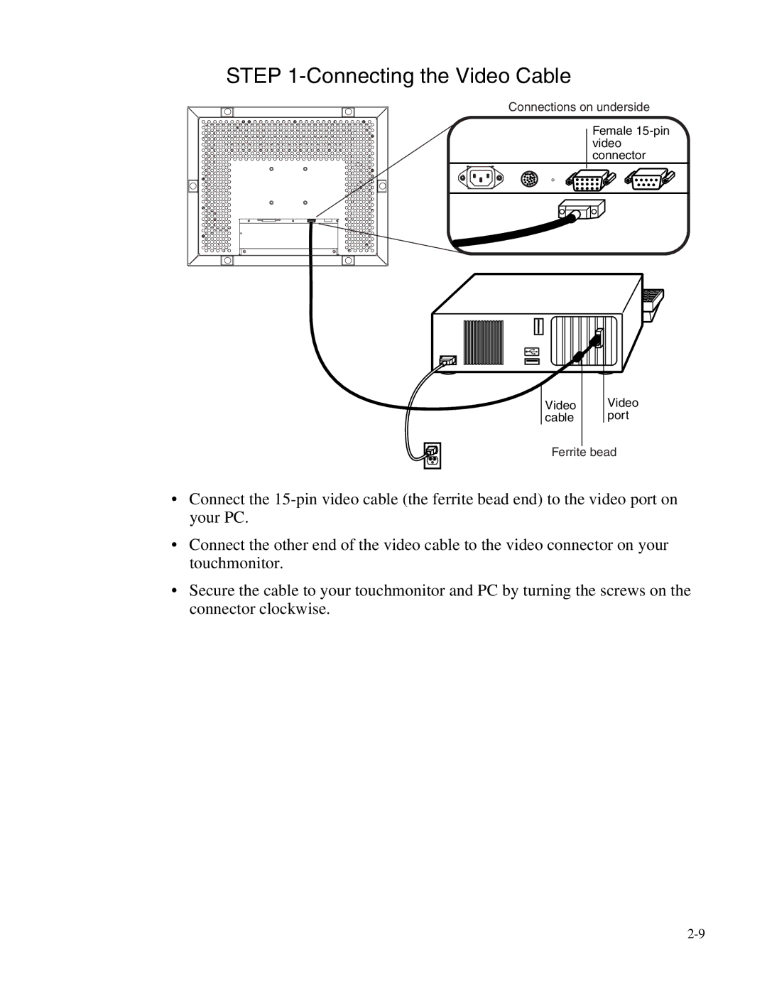 Elo TouchSystems ET1566L-7SWC-1 manual Connecting the Video Cable 