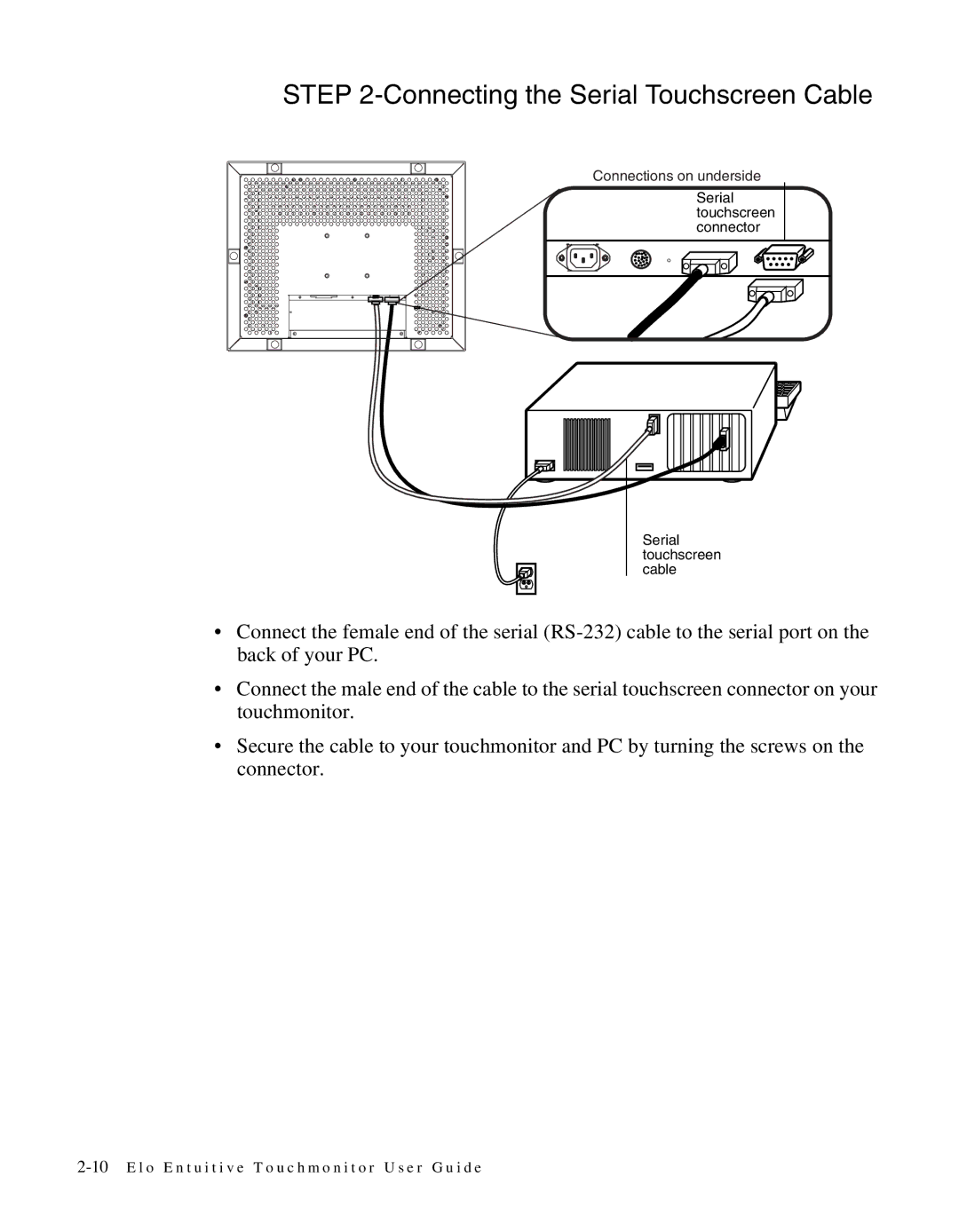 Elo TouchSystems ET1566L-7SWC-1 manual Connecting the Serial Touchscreen Cable 