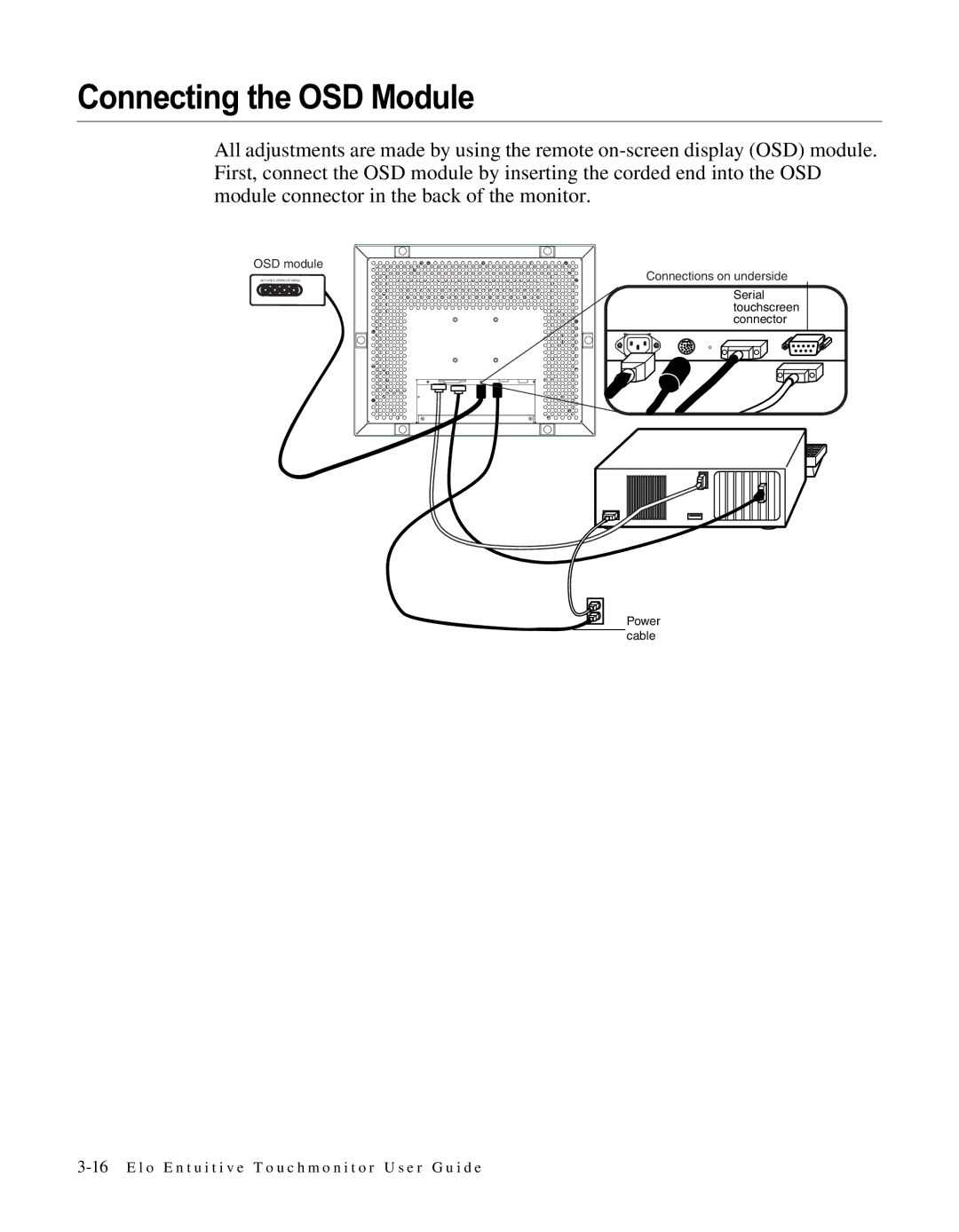 Elo TouchSystems ET1566L-7SWC-1 manual Connecting the OSD Module 