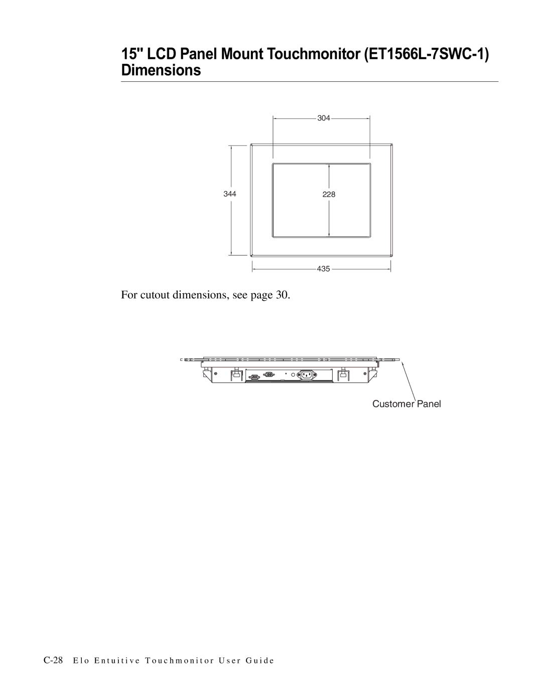 Elo TouchSystems manual LCD Panel Mount Touchmonitor ET1566L-7SWC-1 Dimensions 