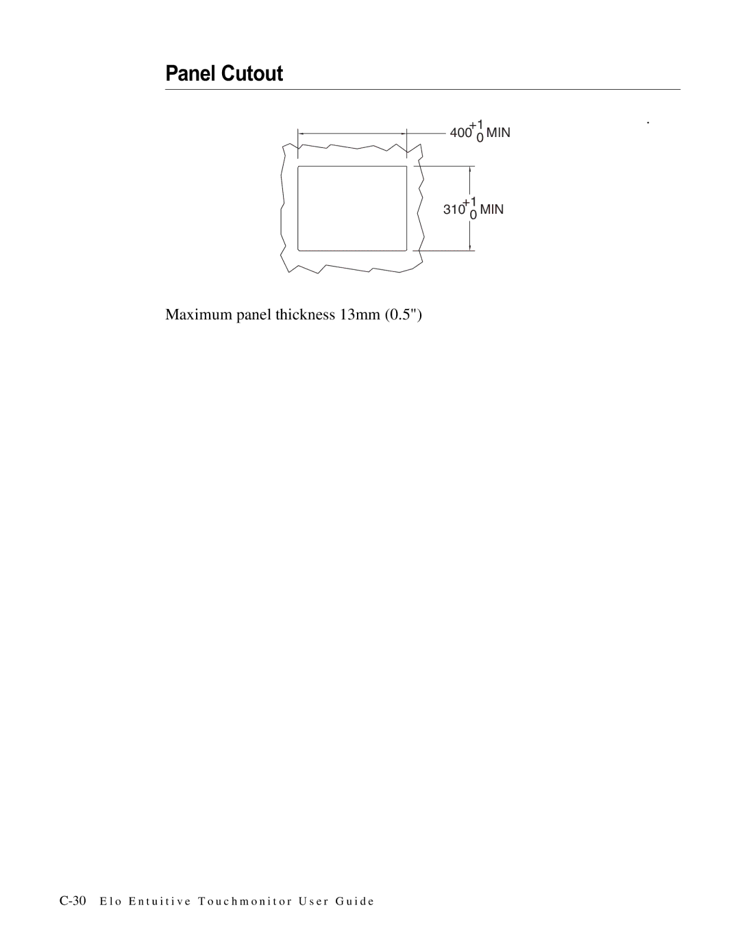 Elo TouchSystems ET1566L-7SWC-1 manual Panel Cutout 