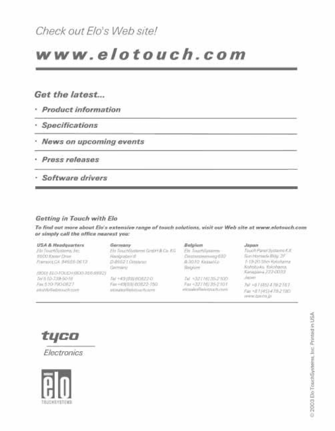 Elo TouchSystems ET1566L-7SWC-1 manual 