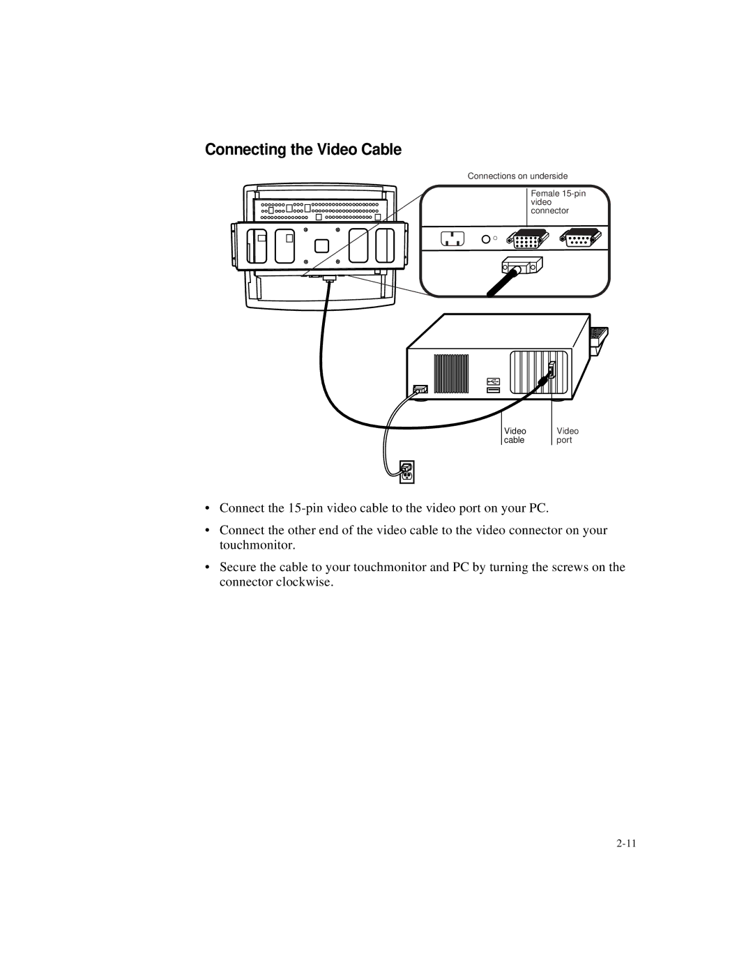 Elo TouchSystems ET1548L-XXWC-X, ET1567L-XXWC-X, ET1549L-XXWC-X, ET1547L-XXWC-X, ET1545L-XXWC-X Connecting the Video Cable 