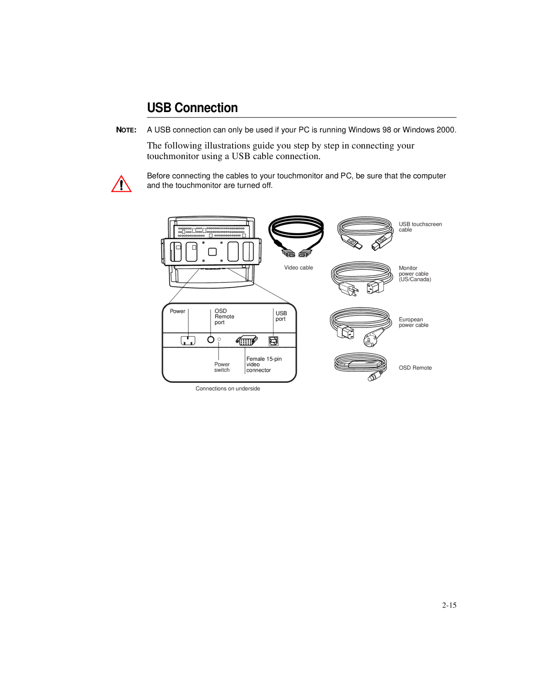 Elo TouchSystems ET1549L-XXWC-X, ET1567L-XXWC-X, ET1548L-XXWC-X, ET1547L-XXWC-X, ET1545L-XXWC-X manual USB Connection 