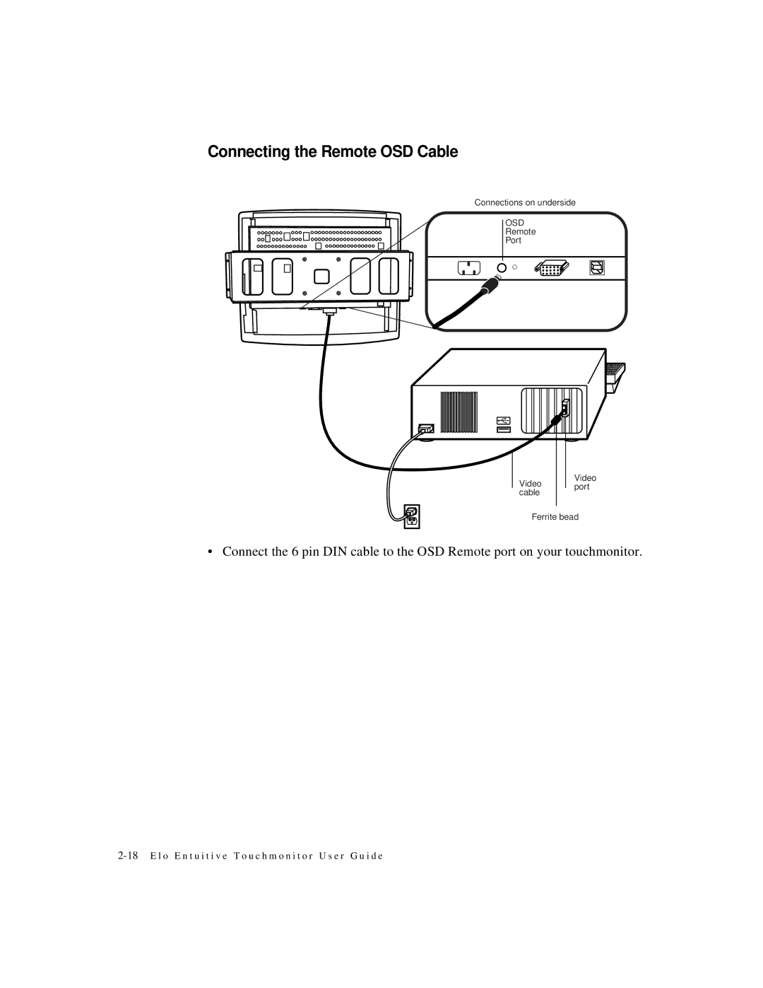 Elo TouchSystems ET1545L-XXWC-X, ET1567L-XXWC-X, ET1549L-XXWC-X, ET1548L-XXWC-X manual Connecting the Remote OSD Cable 