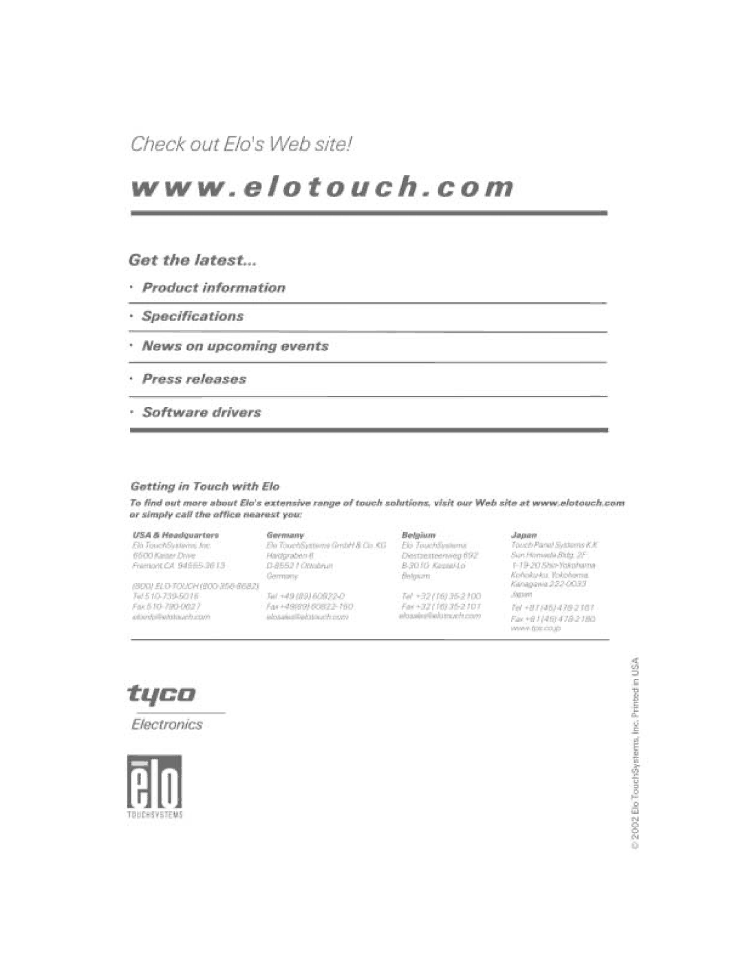 Elo TouchSystems ET1549L-XXWC-X, ET1567L-XXWC-X, ET1548L-XXWC-X, ET1547L-XXWC-X, ET1545L-XXWC-X manual 