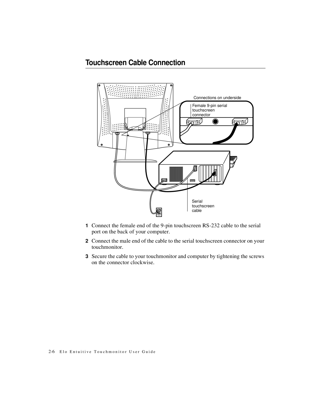 Elo TouchSystems ET1724L-8SWB-1-NL, ET1724L-7SWB-1-NL manual Touchscreen Cable Connection 