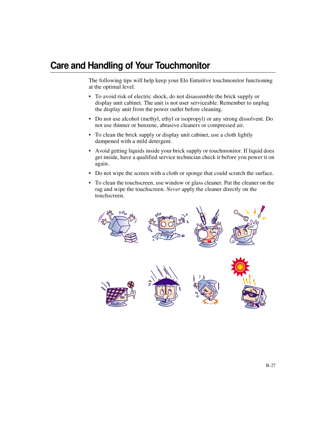 Elo TouchSystems ET1724L-7SWB-1-NL, ET1724L-8SWB-1-NL manual Care and Handling of Your Touchmonitor 