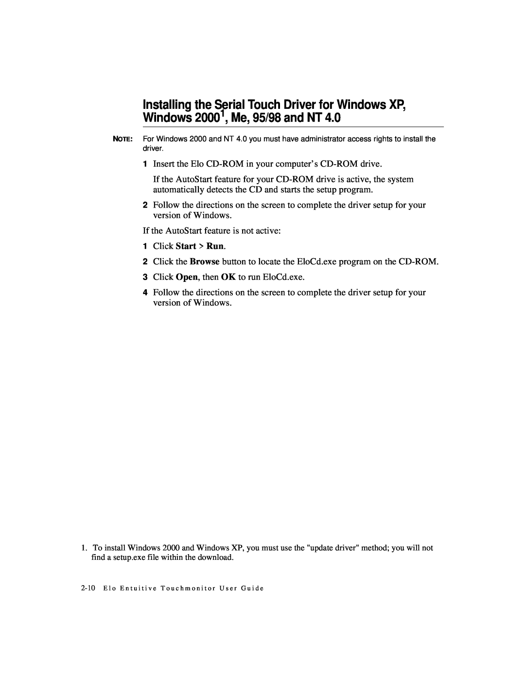 Elo TouchSystems ET1724L-7SWR-1-NL, ET1724L-8SWR-1-NL manual Installing the Serial Touch Driver for Windows XP 