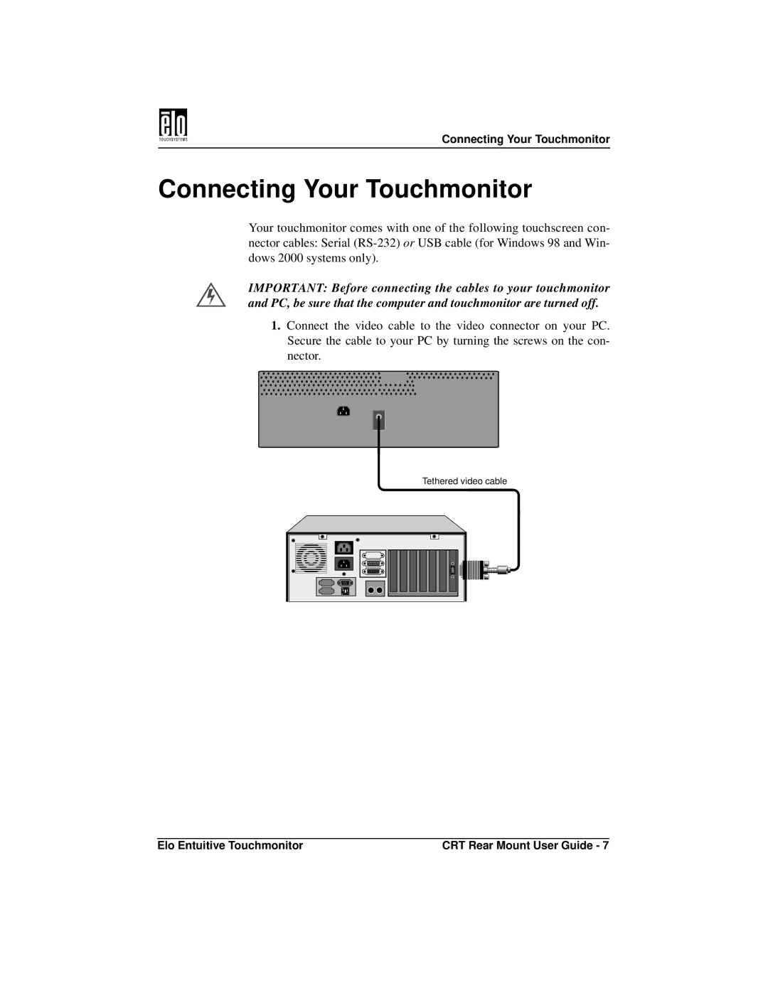 Elo TouchSystems ET1545C, ET1745C manual Connecting Your Touchmonitor 