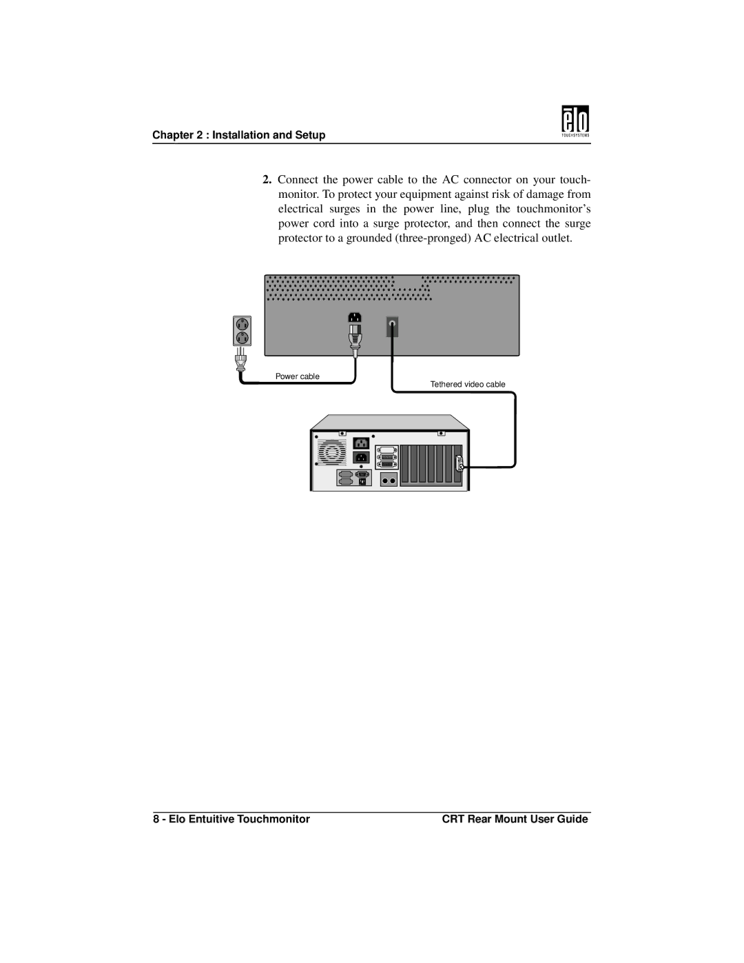 Elo TouchSystems ET1745C, ET1545C manual Power cable Tethered video cable 